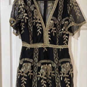 Black Dress with Gold Embroidery